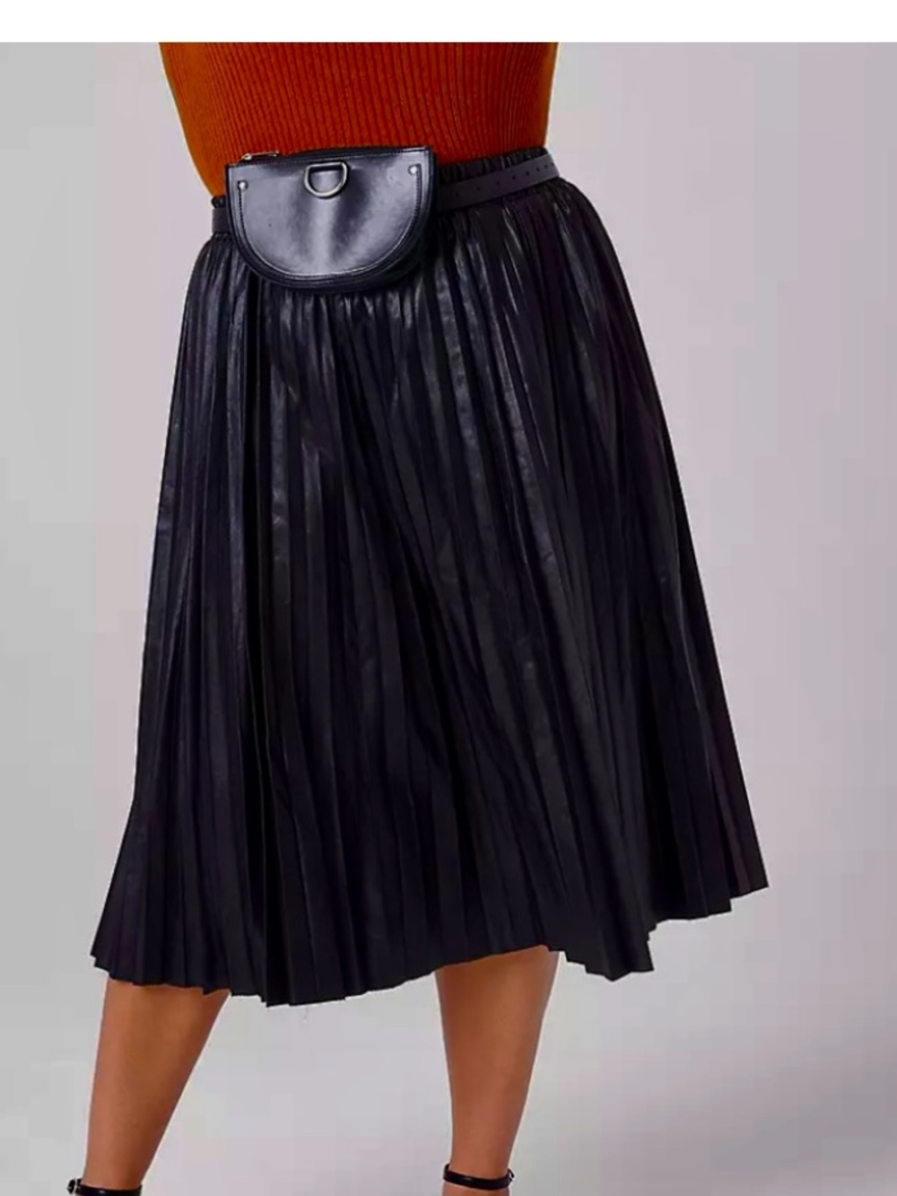 Lane Bryant Elegant Black Pleated Midi Faux Leather Skirt